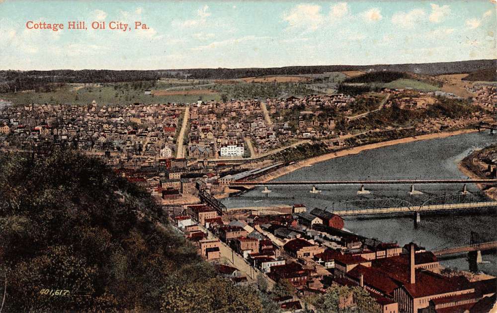 Oil City Pennsylvania Cottage Hill Birdseye View Antique Postcard 