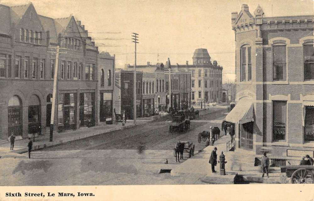 Le Mars Iowa Sixth Street Scene Historic Bldgs Antique Postcard K54686