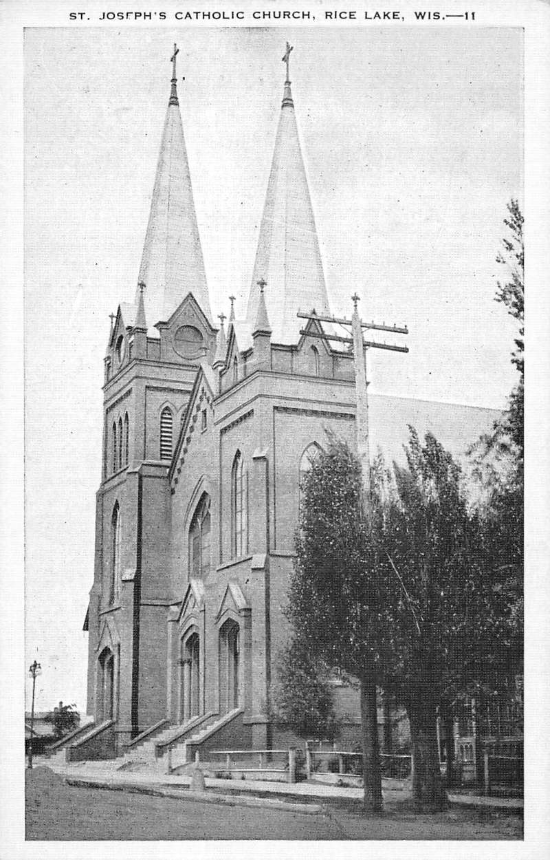 Rice Lake Wisconsin St Josephs Catholic Church Antique Postcard K15465 ...