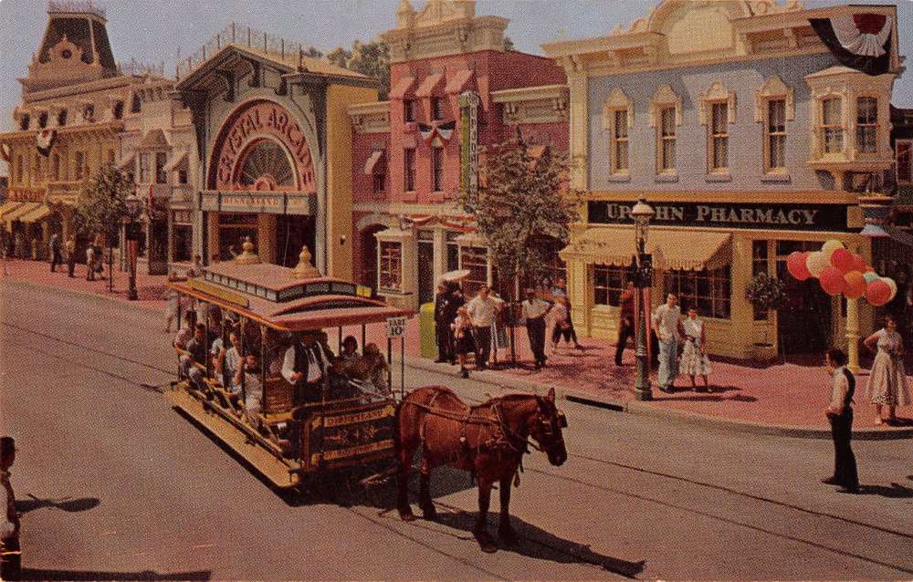 Anaheim California Disneyland Main Street Horse Car Vintage Postcard