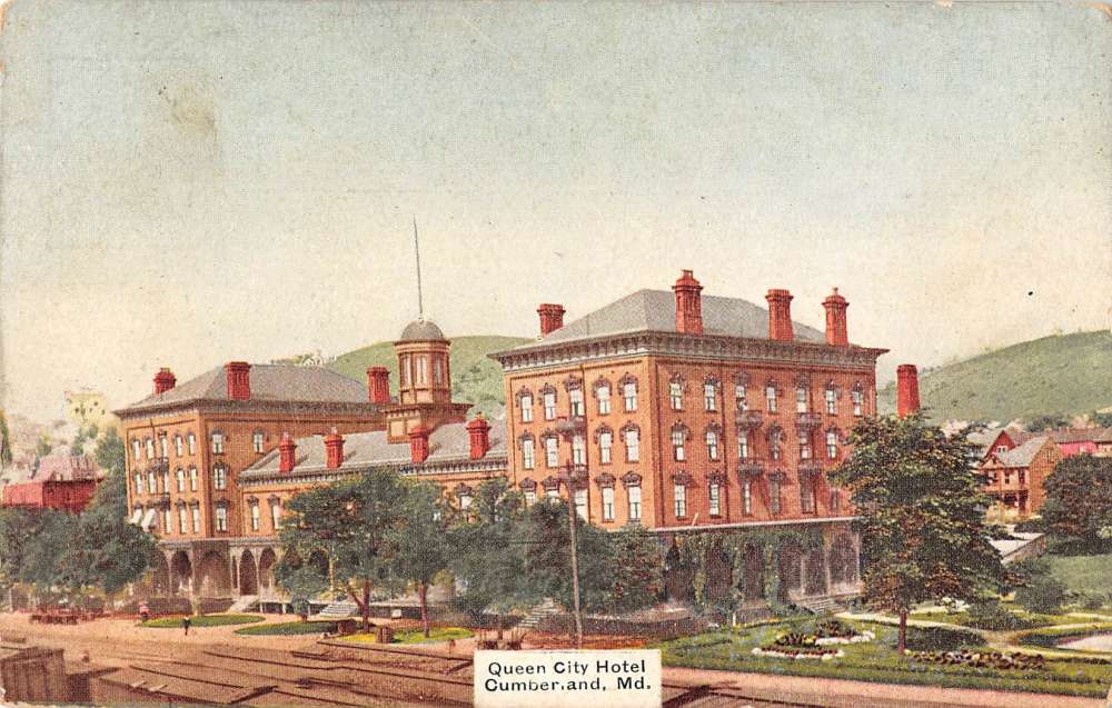 Cumberland Maryland Queen City Hotel Birdseyes View Antique Postcard