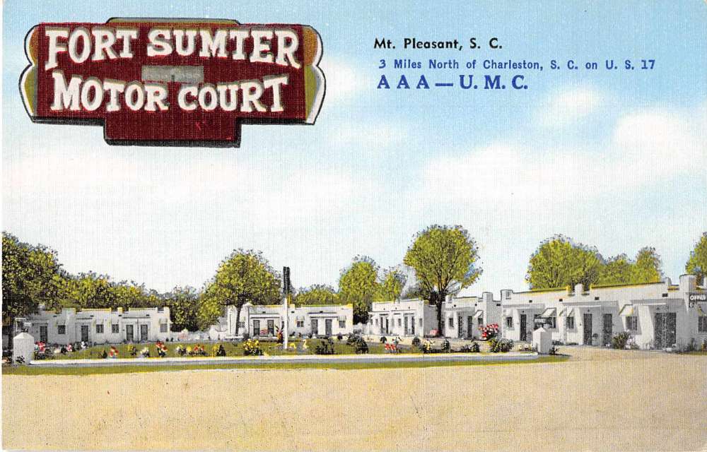 Mount Pleasant South Carolina Fort Sumter Motor Court Antique Postcard J51407