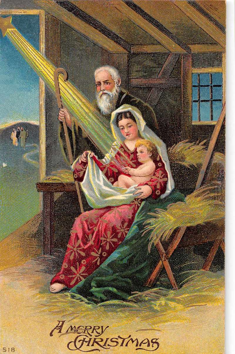 Merry Christmas Manger Scene Baby Jesus Mary Antique Postcard K44864 | eBay