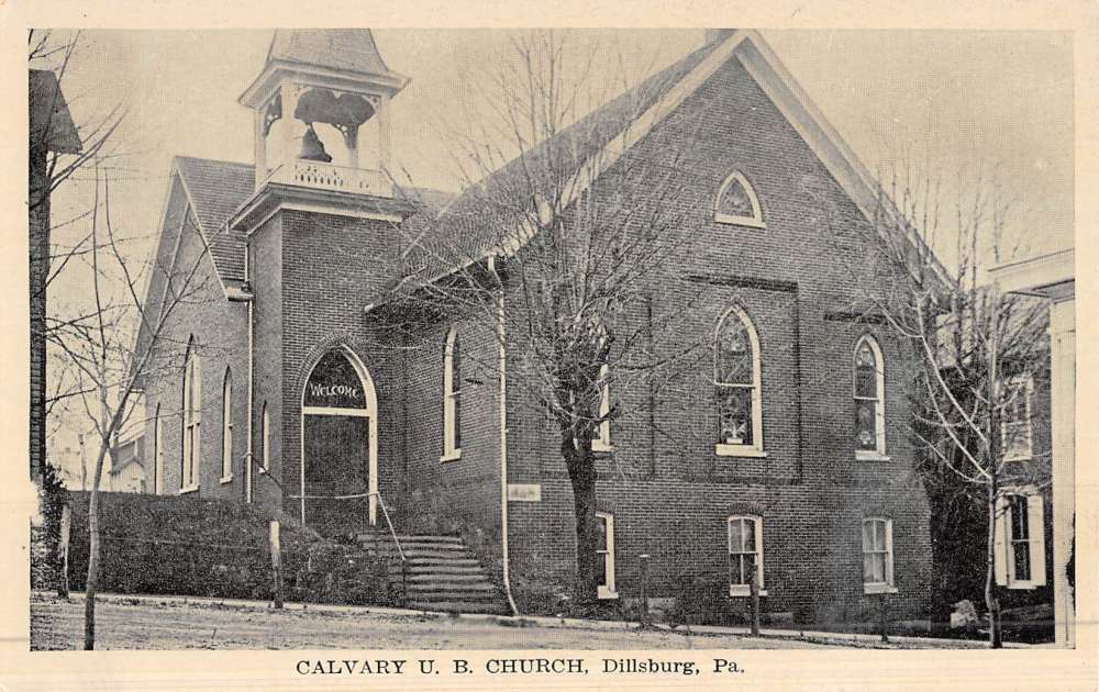 Dillsburg Pennsylvania Calvary UB Church Street View Antique Postcard ...