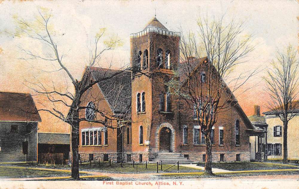 Attica New York First Baptist Church Street View Antique Postcard ...