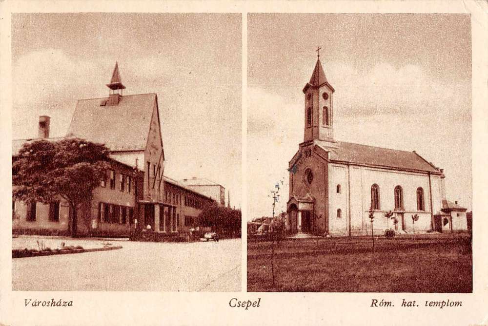 Csepel Hungary City Hall and Church Antique Postcard J69441