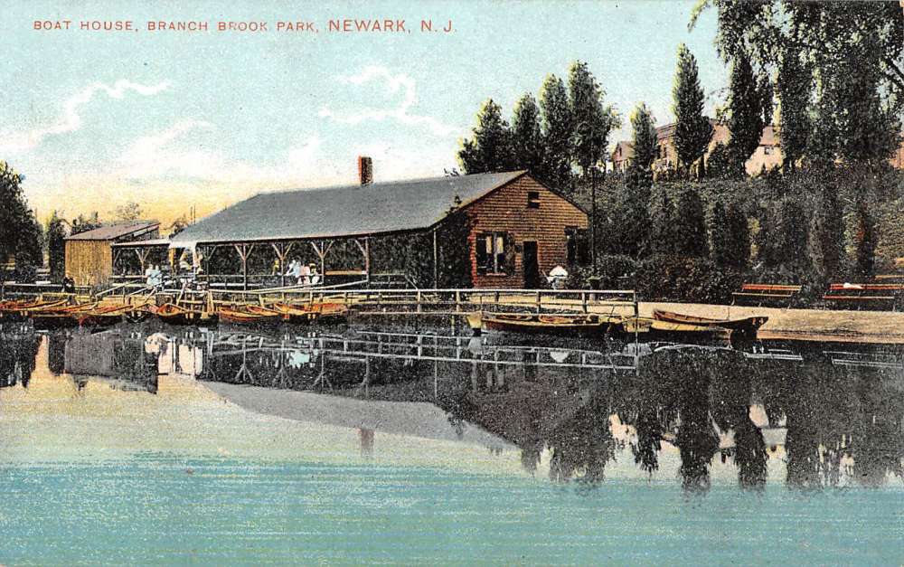 Newark New Jersey Branch Brook Park Boat House Antique Postcard K100031 ...