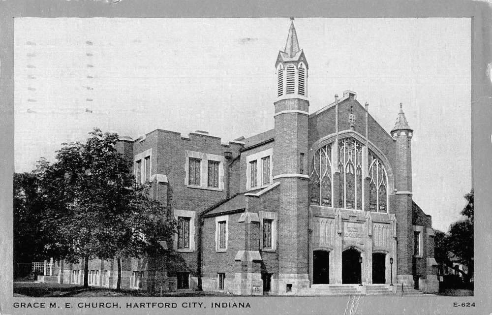 Hartford City Indiana Grace ME Church Exterior Antique Postcard J79171