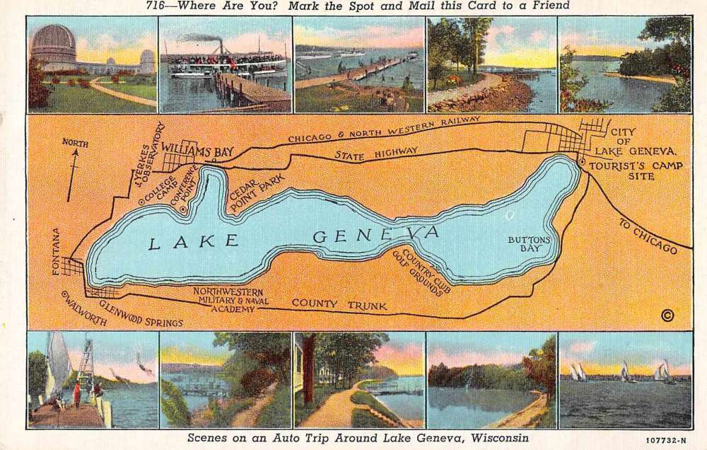 Lake Geneva Wisconsin Multiview with Map Antique Postcard J79195  eBay