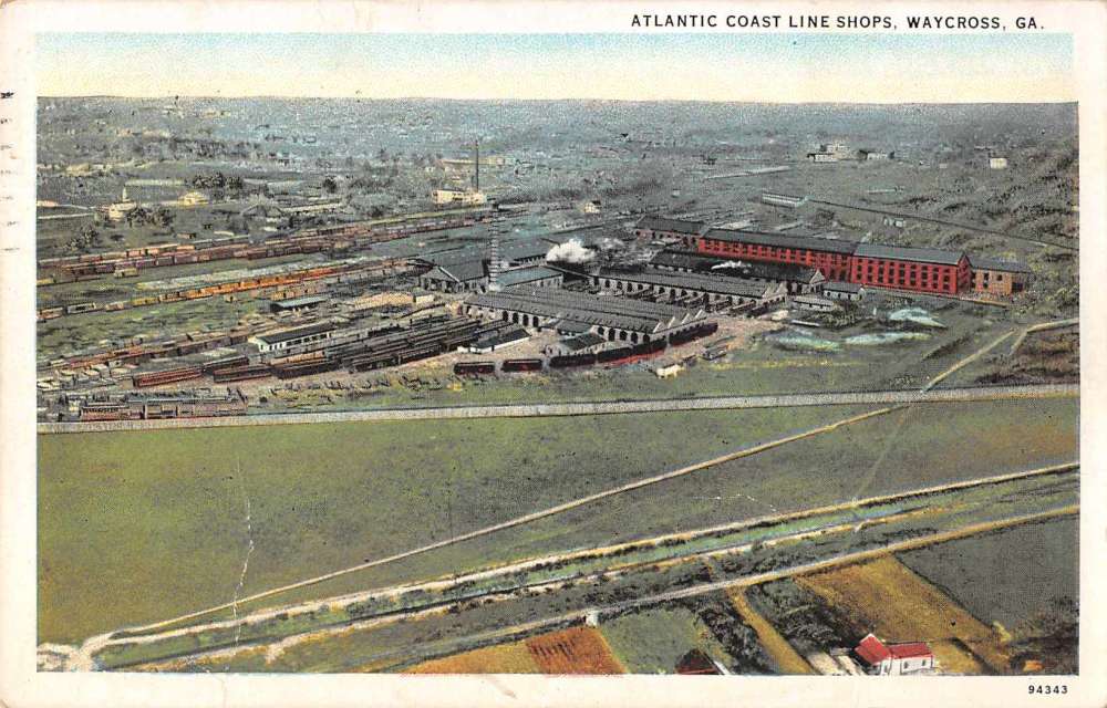 Waycross Atlantic Coast Line Shops Aerial View Vintage Postcard