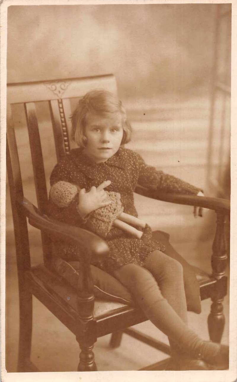 Child in Chair with Doll Real Photo Vintage Postcard JF686728