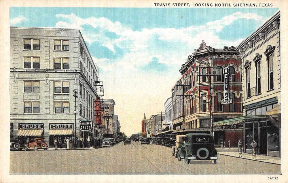 Sherman Texas Travis St Looking North Vintage Postcard JH230376 | eBay