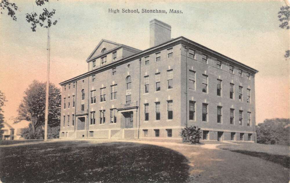 Stoneham Massachusetts street view of High School antique pc DD7980 | eBay