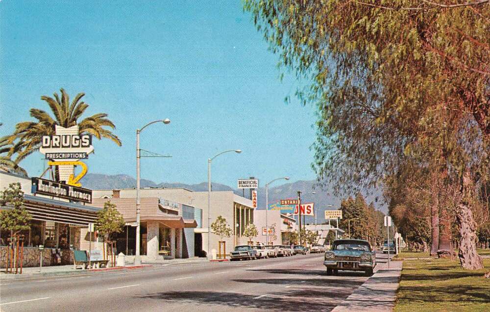 Ontario California Street Scene Drug Store Vintage Postcard AA18648 | eBay