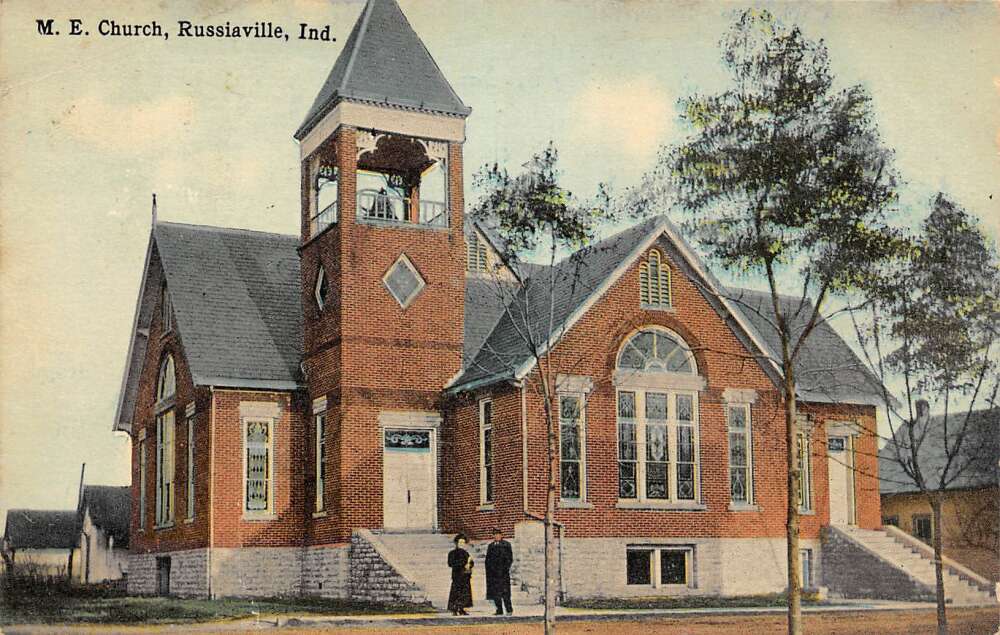 Russiaville Indiana street view of M. E. Church antique pc DD8203 eBay