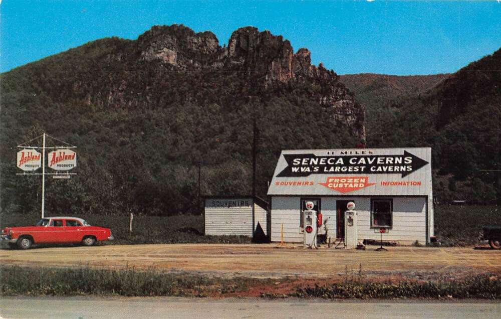 Seneca West Virginia Seneca Rocks Souvenir Shop Gas Station Postcard AA37608