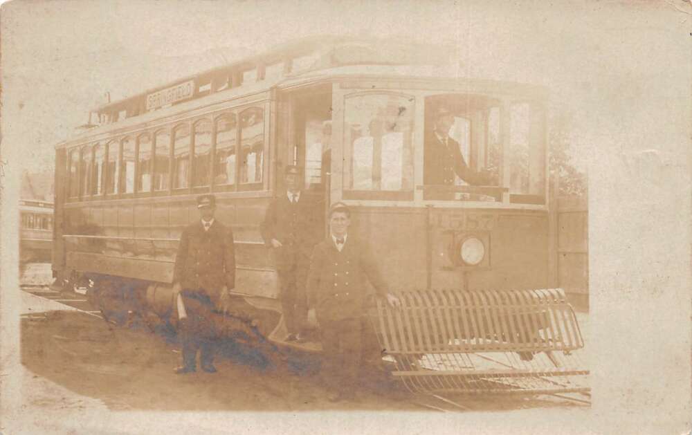 Springfield New Jersey Train Trolley and Conductors Real Photo Postcard AA70655