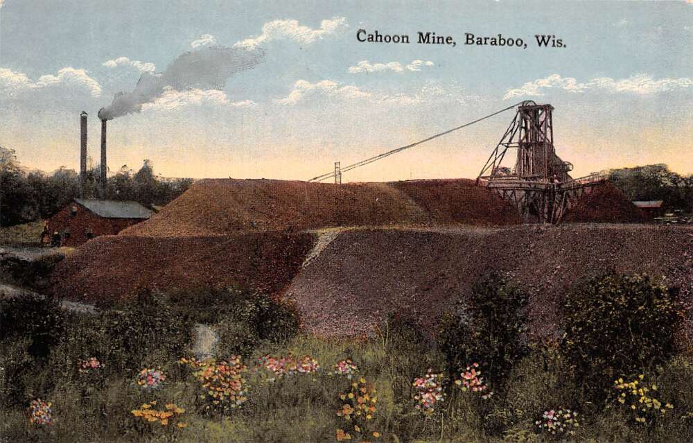Baraboo Wisconsin Cahoon Mine, Color Lithograph Vintage Postcard U13841