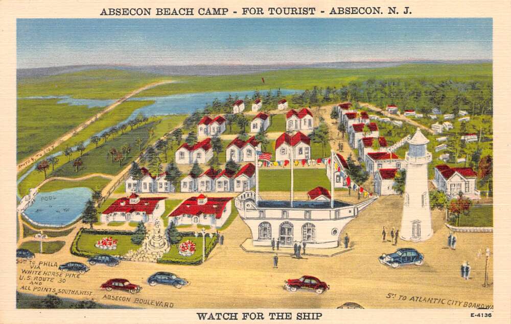 Absecon New Jersey Absecon Beach Camp, Color Linen Vintage Postcard U14033
