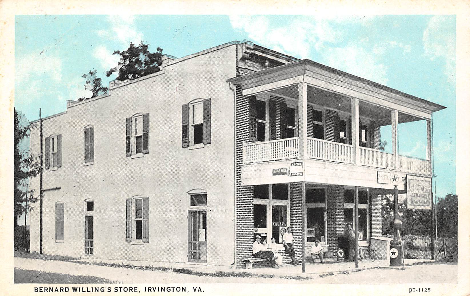 Irvington Virginia Bernard Willing's Store, Sky Tinted Vintage Postcard U19201
