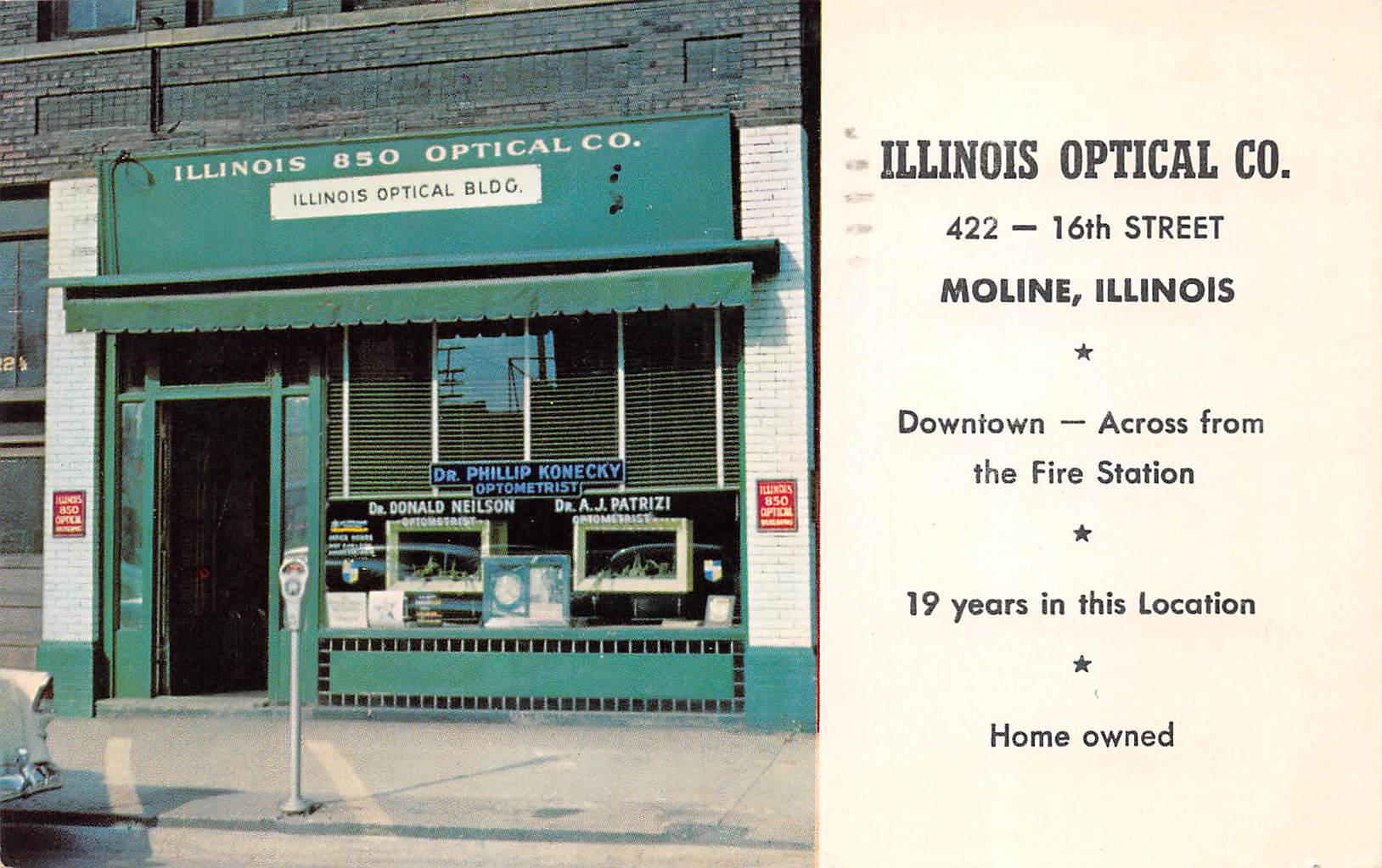 Moline Illinois Illinois Optical Co., Chrome Vintage Postcard U19287